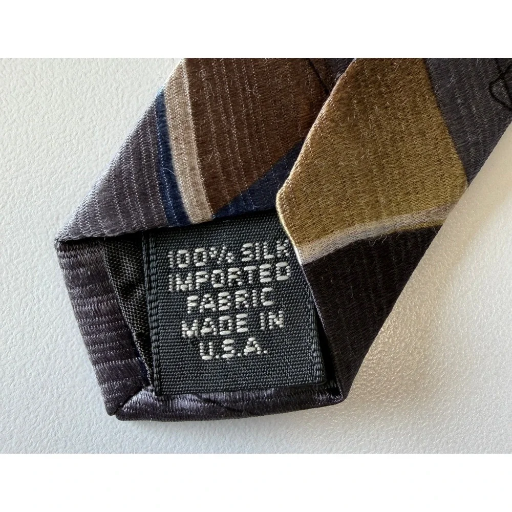 Murano Italia Mens Silk Necktie Geometric Abstract Gold Blue Grey Brown 4‎ Inch